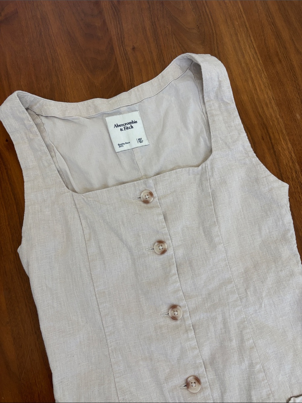 Abercrombie & Fitch The A&F Mara Squareneck Linen-Blend Vest Mini Dress XS Tall - Picture 6 of 8